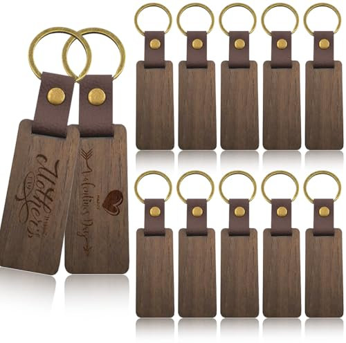 Megcdtr Schlüsselanhänger Holz, 12 Stück Schlüsselanhänger Rohling, schlüsselanhänger holz rohling, Naturholzscheiben Schlüsselringe für Malerei Bastein Dekorieren DIY Geschenke