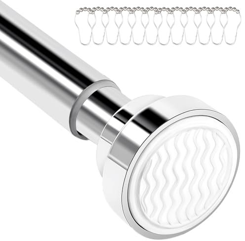 Kasure Tringle à Rideau Douche Télescopique Extensible 70-196 cm, Sans Perçage, En Acier Inoxydable 304, +12 Crochets, Idéale Pour Salle de Bain, Chambre, Penderie, Portes (Blanc)
