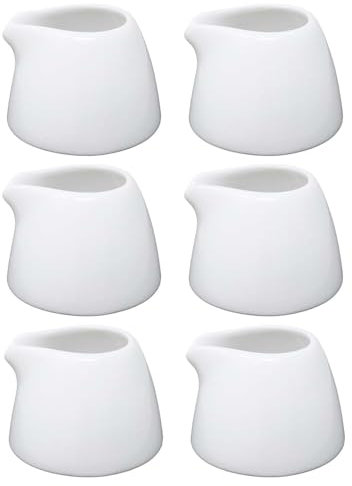 UNIQUE HOME LIVING Small Milk Jug Set of 6, White Porcelain Mini Milk Jug, 50ml Creamer Jugs Without Handle, Sauce Pot Small Gravy Jug, Mini Creamer Pitcher for Coffee Milk Creamer and Sauces