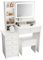 ZenkiHome Dressing Table, White Vanity Desk with Large Mirror and Adjustable Lights, 90cm Dressing Table with Stool for Girls and Adults