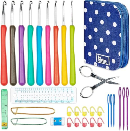 AILAMIAO Crochet Hooks Set - 31 Piece Set with 9 Ergonomic Hook Sizes, 6 Yarn Needles, Additional Knitting & Crochet Supplies and Carrying Case﻿