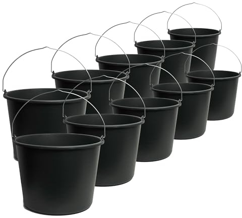 TAMS® Baueimer 5/12/20L Mörteleimer & Zementeimer aus robustem Kunststoff Stabiler Wassereimer für Garten, Baustelle & Landwirtschaft (wählbar als 5er, 10er oder 20er Packung) (10, 12 Liter)