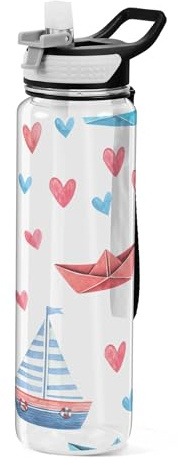 Sevdomey Bouteille d'eau en forme de bateau avec couvercle à paille transparent et étanche pour sport de plein air, fitness, entraînement, voyage, 950 ml