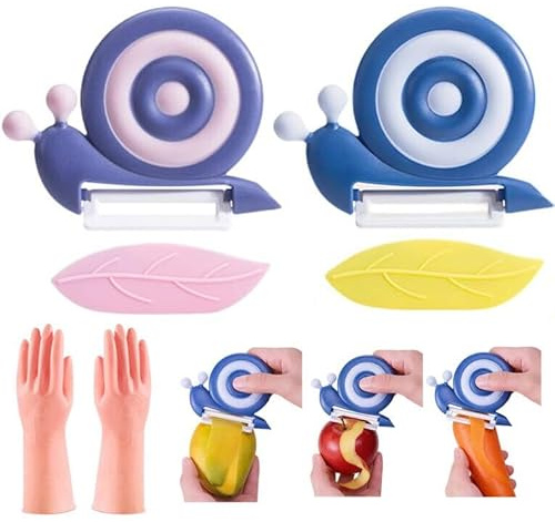 agctrler Kinder Gemüseschäler Schnecke, 2er Set Sicherer Keramikschäler für Obst und Gemüse, Rutschfest & Links-/Rechtshänder geeignet, Mit Schutzhülle, Für Kinder ab 6 Jahren