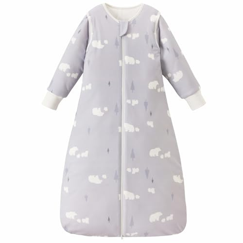 Nivolltha Baby Schlafsack 3.5 TOG Baumwolle Bären M | 100% Baumwolle Winter Babyschlafsack mit abnehmbaren Ärmeln, extra warm, sanft zur Babyhaut und gemütlich für 6-18 Monate