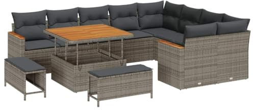 vidaXL Garten-Sofa-Set mit Kissen mit Speicher Grau Poly Rattan, Garten- und Terrassenmöbel, modulare Anordnung, UV-beständige Materialien, Bequeme Sofas für die frische Luft!
