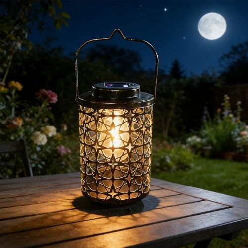 XVZ Solarlaterne für Außen Hängend – Wetterfeste Gartendeko mit Größer LED-Glühbirne, Star Metall Solar Laternen – Terrassendeko für Balkon, Garten, Terrasse, Rasen, Tisch (Kupfer)