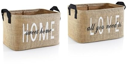 PRENDİ HOME S2-102 2er Set Faltbare Jute Aufbewahrungskörbe mit Griffen – Organizer für Kinderzimmer, Wäsche, Spielzeug & Kleiderschrank – Umweltfreundlich & Platzsparend 18x22x30