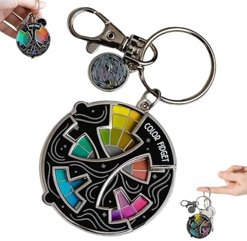 Color Fidget Wheel Metal Spinner Enamel Pin,Color Fidget Enamel Pin,Rotatable Palette Art Wheel Keychain for Women and Men Anxiety Relief Feelings Emotions Keyrings ,Relieve Stress-A