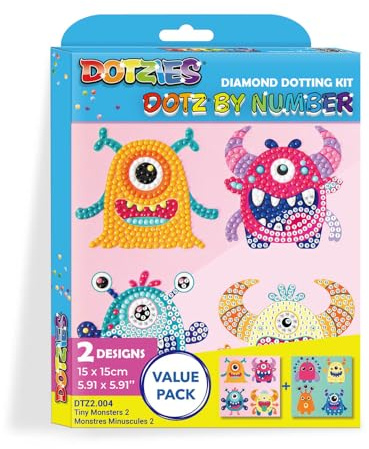 DIAMOND DOTZ DOTZIES 2594515 Original 5D Diamond Painting Set, Dotz by Numbers Monster, DIY Diamant-Malerei mit Glitzersteinen, Dotting-nach-Zahlen für Kinder ab 6 Jahren, Beginner