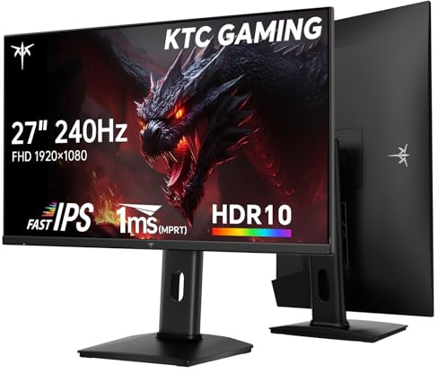 KTC - Monitor da gioco da 27 pollici, 240 Hz, FHD 1080p, monitor per computer IPS veloce con sincronizzazione adattiva, HDR, inclinazione del perno regolabile in altezza, montaggio Vesa, HDMI/DP/USB