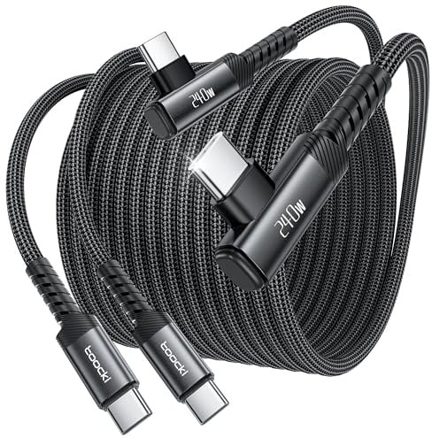 toocki 240W USB C auf USB C Kabel【3M 2Stück】 PD3.1 90 Grad Winkel ladekabel | Schwarz,Nylon Geflochten ladekabel, EMARK2.0 USB Typ C für iPhone 17 Pro Max Samsung Galaxy S25 Ultra MacBook Air