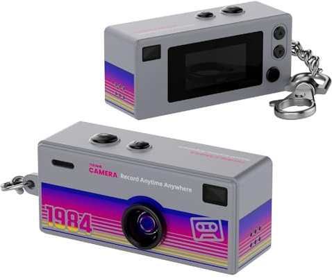 Mini Fotocamera Portachiavi Vintage, 1'' 1080P Mini Macchina Fotografica Digitale con 32 GB, Macchina Fotografica Tascabile Portachiavi, per Viaggi, Vlogging e Intrattenimento (Grigio scuro)