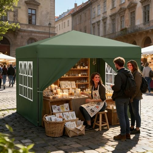 PEILU 2,5x2,5m Pop-up Pavillons Outdoor, 6,25m² Faltpavillon, 3-Fach Höhenverstellung Gartenpavillon mit UV-Schutz Dach & 4X Seitenwänden, Freistehend Partyzelt für Garten & Balkon (Grün)