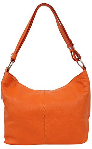 AMBRA Moda Damen Leder Handtasche Schultertasche Umhängetasche Hobo bag GL005 (Orange)