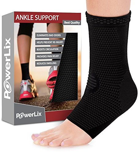 POWERLIX Sprunggelenkbandage 2 Stück, Professionelle Knöchelbandage für Damen/Männer Kompressionssocken Fußbandage für Plantarfasziitis, Arthritis, ACL, Gelenkschmerzen,Fersensporn, Sport, Schwarz, S
