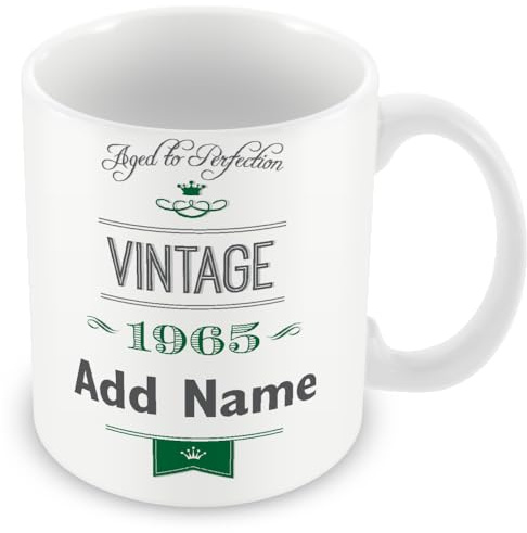 MUGGZ Vintage 1965 (Age 60) Aged to Perfection Personalised Mug - Customised 60th Birthday Gift - Add Name - Green