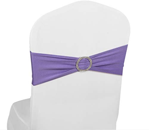 Elastic Stretch Spandex Chair Covers Sashes Bands With Buckle Bows For Wedding Home Party Suppliers Decorations (Light Purple, 50PCS)