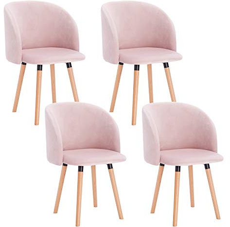 WOLTU Esszimmerstühle 4er Set Küchenstühle Wohnzimmerstühle Polsterstühle, Armlehnstühle mit Rückenlehne, für Esszimmer, Küche, Wohnzimmer, Samt, Gestell aus Massivholz, Rosa, BH121rs-4