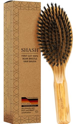 SHASH Seit 1869 Handgefertigt in Deutschland Haarbürste mit Arganöl | Strafft, Pflegt das Haar, Verbessert die Textur – Peeling, Beruhigt und Dtimuliert die Kopfhaut - Umweltfreundliches Holz