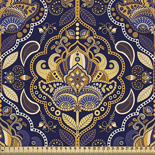 ABAKUHAUS asiatisch Gewebe als Meterware, Orientalisches arabisches Muster, Dicht Gewebter Stoff zum Nähen Polster Wohnaccessoires, 3M (148x300cm), Lila Gelb