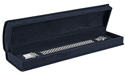 Noble Luxurious Suede Bracelet Jewelry Box with Matching Two Piece Packer with Ribbon for Engagement, Proposal or Special Occasions. (Navy Blue, Bracelet Box)