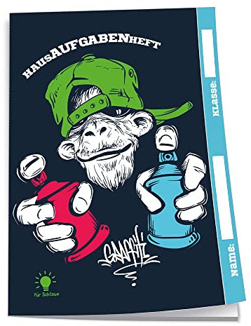Trötsch Hausaufgabenheft für Schlaue Cooler Affe: A5, 96 Seiten, mit extra starkem Klarsichtumschlag