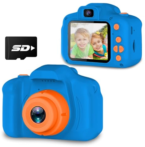 Seckton Upgrade Kids Selfie Camera, Christmas Birthday Gifts for Boys Age 3-9, HD Digital Video Cameras for Toddler, Portable Toy for 3 4 5 6 7 8 Year Old Boy with SD Card-Navy Blue