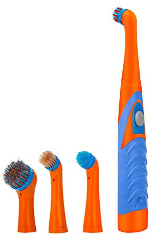 Rehomy Electric Cleaning Brush Oscillating Cleaning Brush Cordless Power Scrubber Brush Set 4 Brush Heads for Bathroom Kitchen Tub Tile Floor Wall(Blue and Orange)