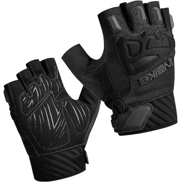 INBIKE Fahrradhandschuhe Herren Halbfinger MTB Handschuhe Mountainbike Sommer Kurz Rennrad Fahrrad Radhandschuhe Fingerlos Bekleidung Männer Damen Schwarz 2XL
