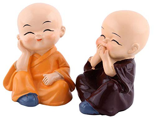Tnfeeon 4 Stück Monks Figur, Schöne Kleine Buddha Mönch Statue Harz Handwerk Ornament für Home Office Auto Dekoration