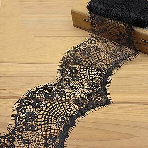 3 Yard Spitzenband,Spitze Quastenbordüre,Vintage Spitzenbordüre Spitzenborte Spitzenbesatz Schleifband Dekoband Zierband Spitzenstoff für DIY Basteln Nähen Hochzeit Tischdeko Nähzubehör,11.5cm Schwarz