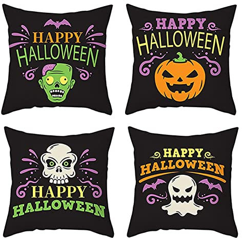 jiuzcare Halloween Kissenbezug Kissenhülle 45x45cm Halloween Pumpkin Throw Pillow Case Halloween Throw Pillow Cover Kissenbezug Herbst Home Cushion Case Deko Kissenhülle Wohnzimmer, 4PCS & Style B