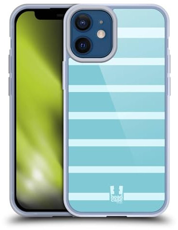 Head Case Designs Zyan Und Weiss Streifen Kollektion Gelhülle [Militärischer Schutzgrad] Kompatibel Mit Apple iPhone 12 Mini Und Kompatibel Mit MagSafe