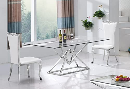 Daimond - Mesa de comedor (acero inoxidable y cristal, 180 x 90 x 75 cm)