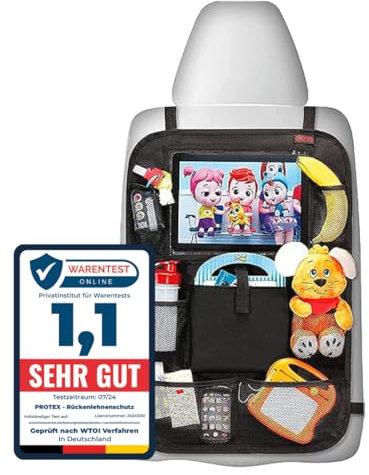PROTEX© Rückenlehnenschutz Organizer [Testsieger 2025] 100 Tage risikofrei testen - Auto Rücksitz Organizer mit 12 Zoll Tablet Fach [schwarz]