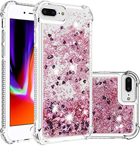 KBIKO-zxl Compatible with Glitter Liquid Case for iPhone 8 Plus, Sparkle Sequin Floating Quicksand Solid Love TPU Shockproof Protective Cover for iPhone 6 Plus / 6s Plus.Rose Gold YBL