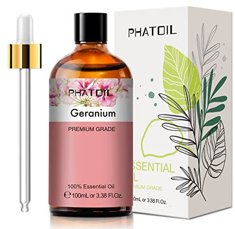 PHATOIL Huile Essentielle Géranium 100 ml, Huile Essentielle Pure Naturelle pour Diffuseur, Huile de Géranium Rosat pour Aromathérapie