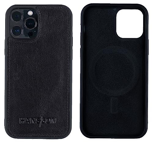 HANS/SON Hülle aus Echtleder | iPhone 12 / iPhone 12 Pro Ledercase | Stoßfest | Dünn | Hochwertig | MagSafe kompatibel | Schutzhülle iPhone 12/12 Pro in Schwarz
