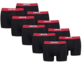Levi's Solid Herren Boxershorts Unterwäsche aus Bio-Baumwolle im 10er Pack, Farbe:Black/Red, Bekleidungsgröße:M