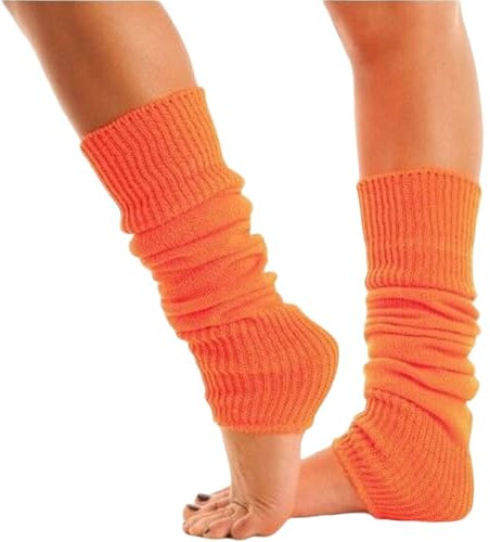 Lizzy Leg Warmers Rainbow Florescent Stripe | 80s Neon Teen Womens Adult Girl Fancy Dress Accessories Dance ware Hen Party Tutu Accessory | One Size (Neon Orange)