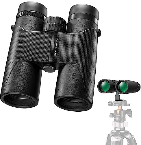 K&F Concept 10 * 42 Binocolo, Prisma BAK4, Binocolo Portatile Impermeabile IP66 con Obiettivo FMC, Con Adattatore per Treppiede, Binocolo Professionale Potente per Osservazione Uccelli, Nero