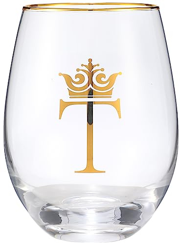 COFOZA Personalized Initial Gifts Letter T 15 Ounce Wine Glass Tumbler Wedding Bridesmaid Birthday Graduation Gift for Men Women Monogrammed Gift Cup (T)
