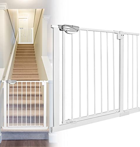 JOIEYOU Treppenschutzgitter ohne Bohren, 95-105 cm Türschutzgitter Treppengitter für Kinder und Haustiere, Einhändiges Öffnen, Weiß