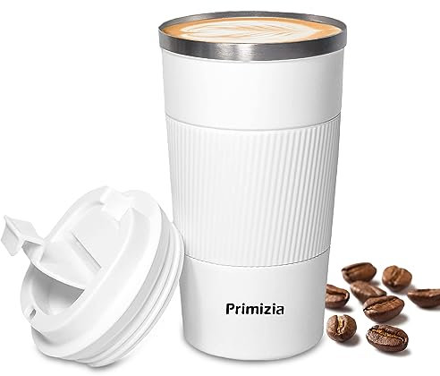 Primizia Tazza Termica per caffè, Thermos caffè in Acciaio Inox, Senza BPA,Tazza Tenuta Stagna per Calde e Fredde,510ML,Bianco