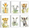 LZIMU Baby Safari Tiere Kinderzimmer Bild auf Leinwand 6 Stück süße Giraffe Elefant Tiger Leopard Nashorn Zebra Poster Leinwand Bild Kinderzimmer Dekoration (Gerahmt, 30.00x45.00cms x6)