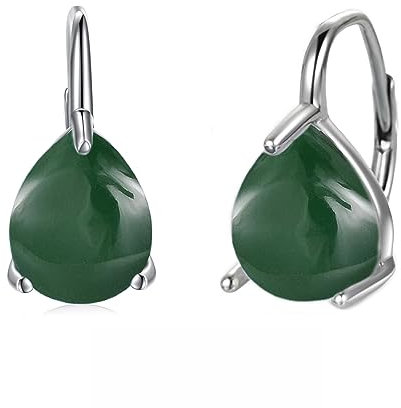 POPLYKE Teardrop Jade Leverback Ohrringe für Damen 925 Sterling Silber Grün Edelstein Ohrringe Mai Birthstone