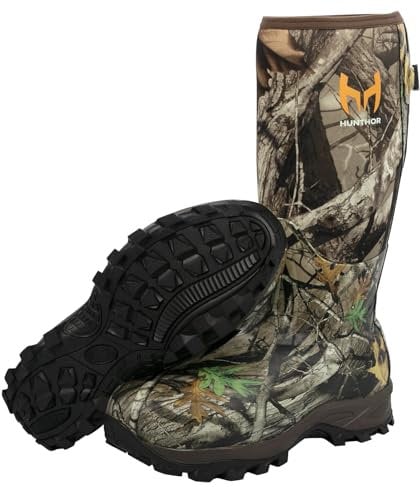Hunthor Stivali da caccia da uomo, impermeabili, isolati in neoprene, 6 mm, stivali di gomma per caccia e attività all'aperto (mimetico), Successivo Camo G2, 44.5 EU