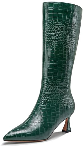 NobleOnly Donna Medio Tacco Heel Chiusa a Punta Cerniera Ballo Dress Metà polpaccio Stivali Casual Inverno Scarpe 6 CM Heels Verde Intenso 39 EU
