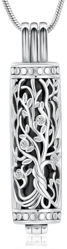 Collar de ceniza de urna de árbol de la vida para mujeres, hombres, frascos de cremación de ceniza, colgante de ceniza amada, joyería conmemorativa, Acero inoxidable, No es una piedra preciosa